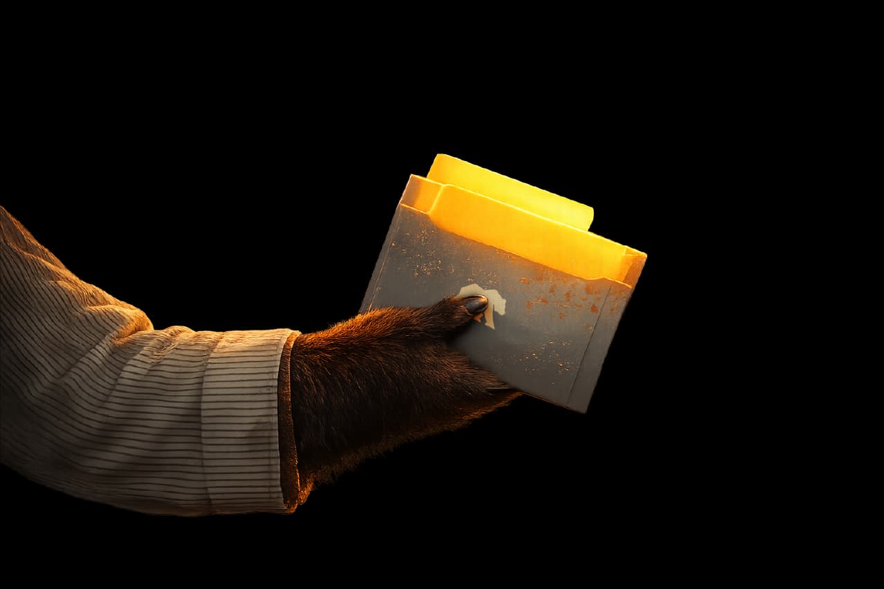 A furry bear hand holding a glowing packaging box